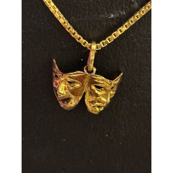 Vintage Comedy Tragedy Mask Theater Pendant Necklace 925 Sterling Silver Italy - Picture 3 of 12